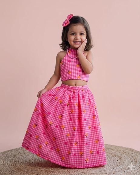 Candy crush Chanderi  Pink Wholesale children clothing in Gujarat